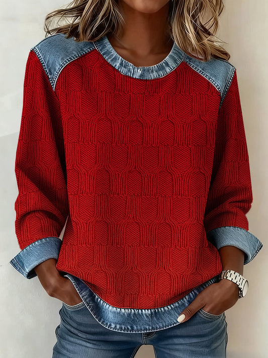 Women's Textured Denim Collar Sweatshirt