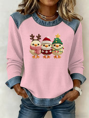 Women's Christmas Print Waffle Sweatshirt