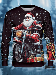 Men's Santa Claus riding a motorcycle Crew Neck Sweatshirt