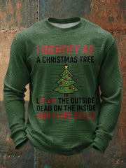 Men's Funny Identify As A Christmas Tree Printed Waffle Tops