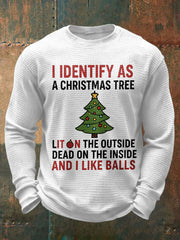 Men's Funny Identify As A Christmas Tree Printed Waffle Tops