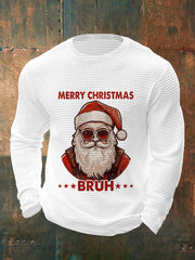 Men's Funny Merry Christmas Bruh Santa Claus Print Casual Waffle Long Sleeve Top