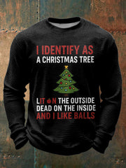 Men's Funny Identify As A Christmas Tree Printed Waffle Tops