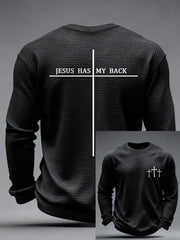 Men's Jesus Has My Back Cross Faith Print Casual Waffle Long Sleeve T-Shirt