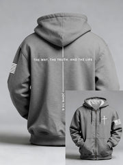 Men's Jesus The Way The Truth The Life John 14:6 Christian Cross Print Zip-Up Hoodie