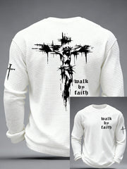 Men's Christian Walk By Faith Cross Print Waffle Long Sleeve T-Shirt