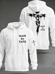Men's Christian Walk By Faith Cross Print Hooded Sweatshirt