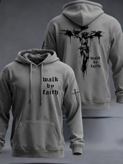 Men's Christian Walk By Faith Cross Print Hooded Sweatshirt