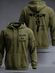 Men's Christian Walk By Faith Cross Print Hooded Sweatshirt