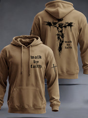 Men's Christian Walk By Faith Cross Print Hooded Sweatshirt