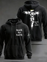 Men's Christian Walk By Faith Cross Print Hooded Sweatshirt
