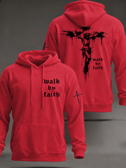 Men's Christian Walk By Faith Cross Print Hooded Sweatshirt