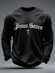 Men's Jesus Saves Waffle Print Casual T-Shirt