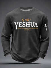 Men's Yeshua Christian The Way The Truth & The Life John 14:6 Cross Waffle Long Sleeve T-Shirt