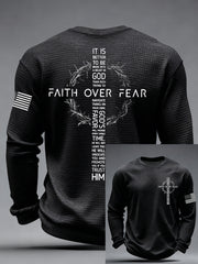 Men's Faith Over Fear Print Casual Waffle Long Sleeve T-Shirt