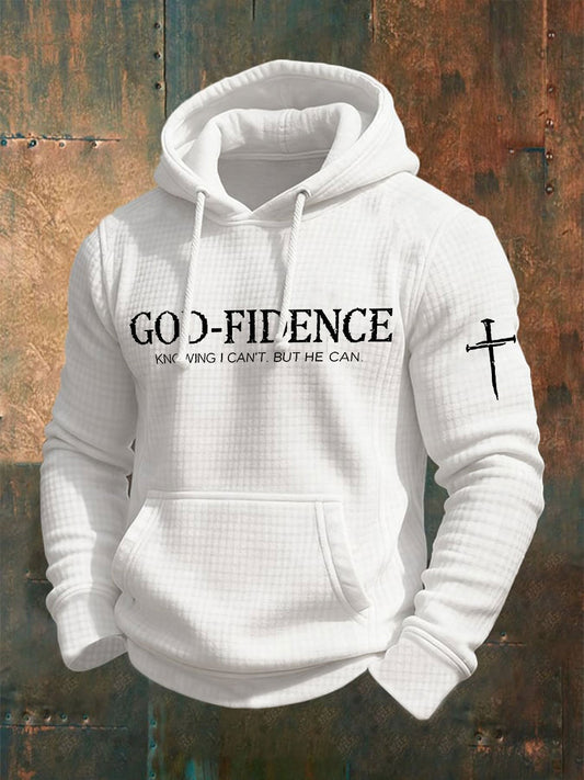 Men's God-Fidence Knowing I Can't But He Can Checkered Cotton Hoodie