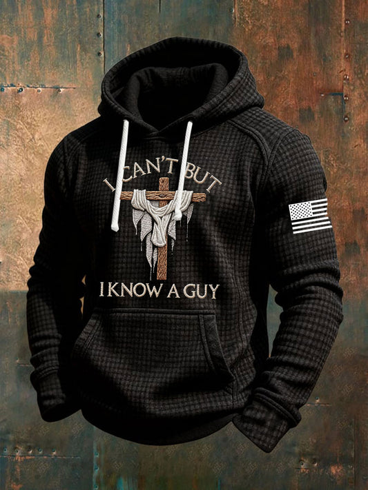 Men's I Can't But I Know A Guy Checkered Cotton Hoodie
