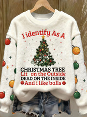 Women's Funny Identify As A Christmas Tree Printed Flannel Sweatshirt
