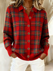 Women's Retro Christmas Plaid Art Print Casual Cardigan