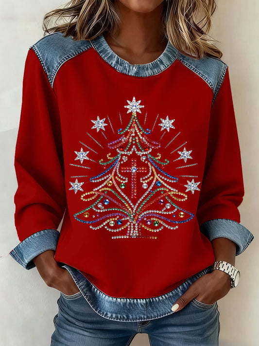 Women's Christmas Pattern Patchwork Art Sweatshirt