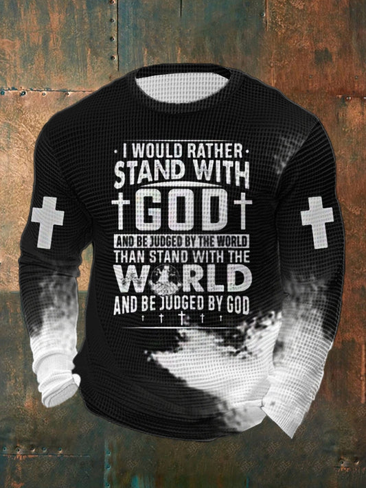 Men's I Would Rather Stand With God Waffle Long Sleeve T-Shirt