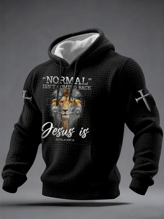 Men's Normal Isn't Coming Back Jesus Is Print Casual Checkered Hoodie