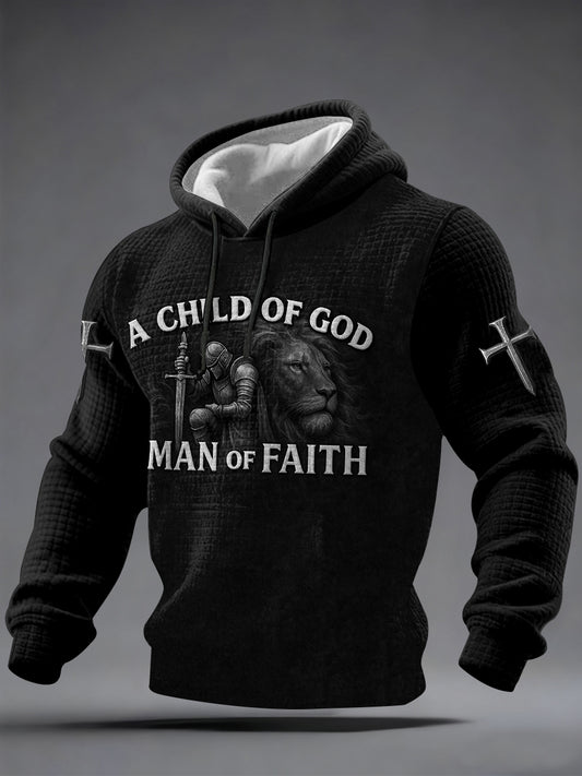 Men's A Child Of God A Man Of Faith Print Casual Checkered Hoodie