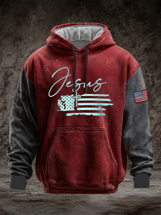 Men's Jesus Cross Flag Oversized Drop-Shoulder Hoodie With Pockets