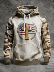 Men's Flag Cross Camouflage Oversized Drop-Shoulder Hoodie With Pockets