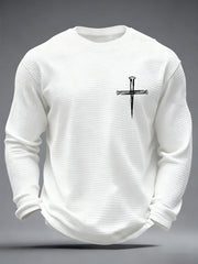 Men's Jesus Has My Back Cross Faith Print Casual Waffle Long Sleeve T-Shirt