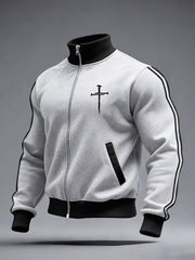 Men's Jesus The Way The Truth The Life John 14:6 Christian Cross Print Zipper Stand Collar Sweater