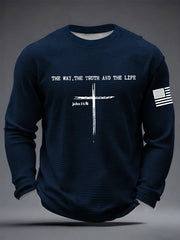 Men's Jesus The Way The Truth The Life John 14:6 Christian Cross Waffle Long Sleeve T-Shirt