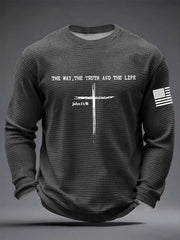 Men's Jesus The Way The Truth The Life John 14:6 Christian Cross Waffle Long Sleeve T-Shirt