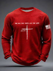 Men's Jesus The Way The Truth The Life John 14:6 Christian Cross Waffle Long Sleeve T-Shirt