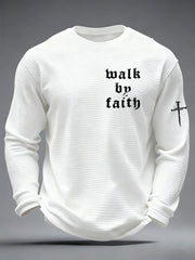 Men's Christian Walk By Faith Cross Print Waffle Long Sleeve T-Shirt
