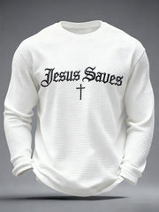 Men's Jesus Saves Waffle Print Casual T-Shirt