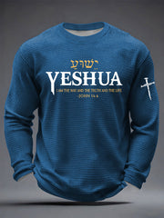 Men's Yeshua Christian The Way The Truth & The Life John 14:6 Cross Waffle Long Sleeve T-Shirt